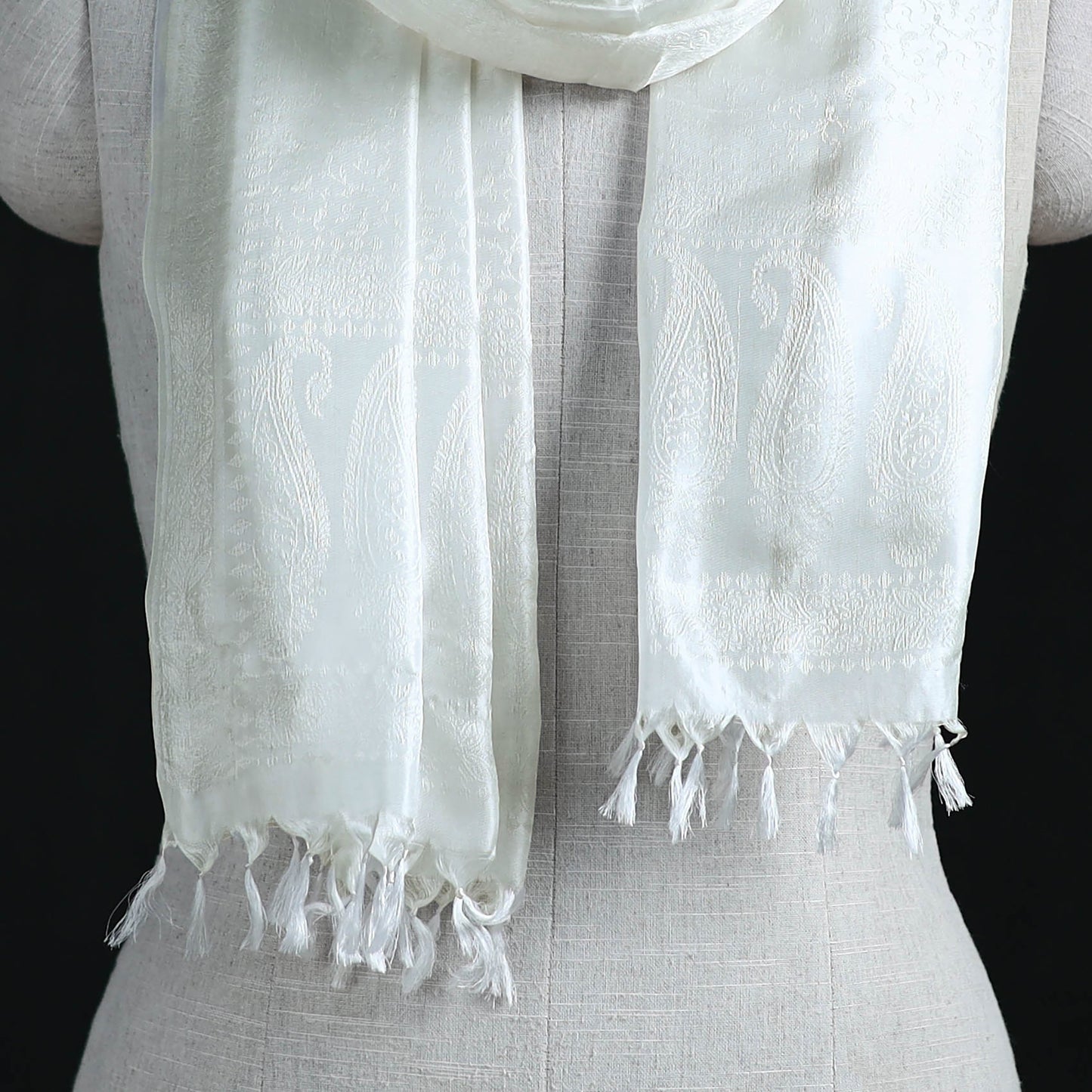 Handwoven Banarasi Pure Silk Stole with Tassels 06