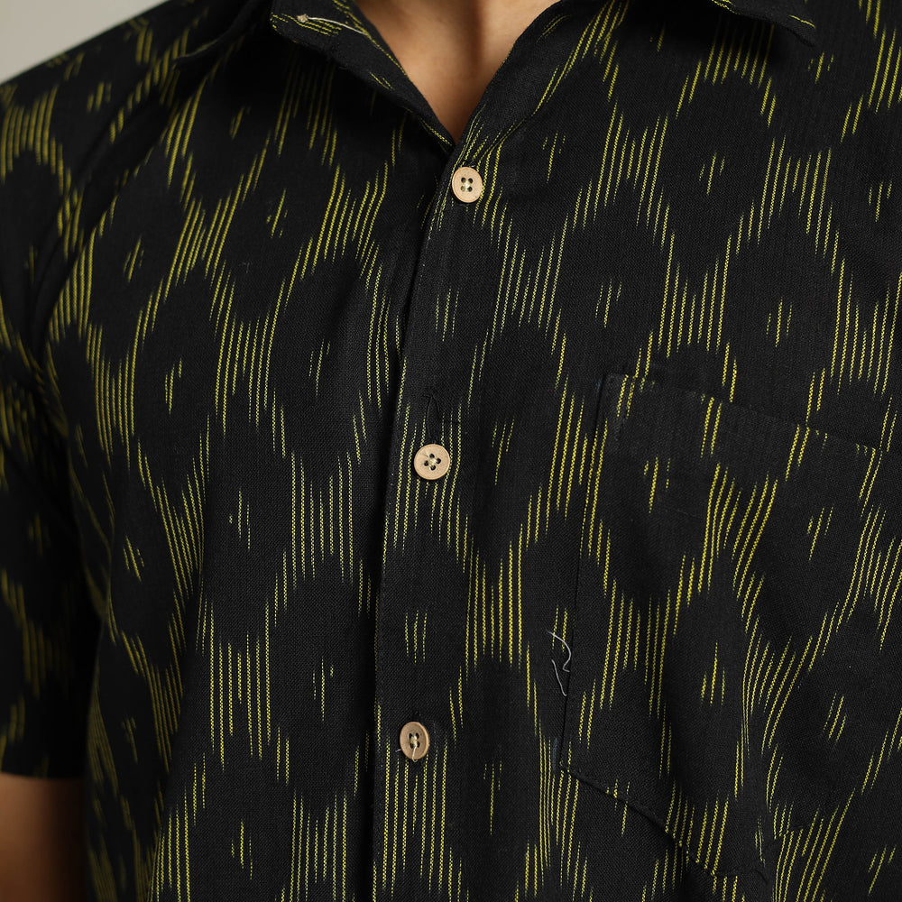 Black - Pochampally Ikat Weave Cotton Men Half Sleeve Shirt 10