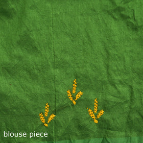 Green - Bengal Nakshi Kantha Hand Embroidered Silk Saree 43