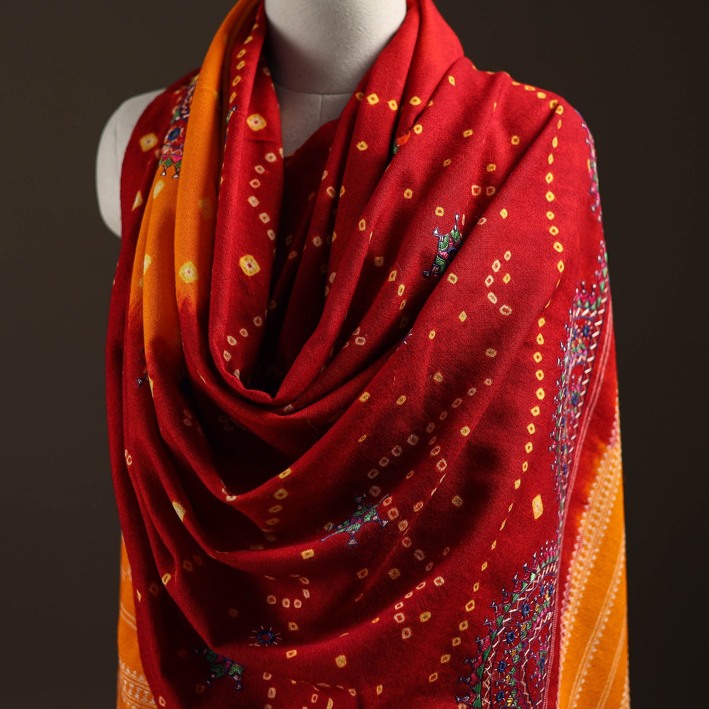 Kutch Bandhani Handwoven Neran Hand Embroidery Merino Wool Shawl 51