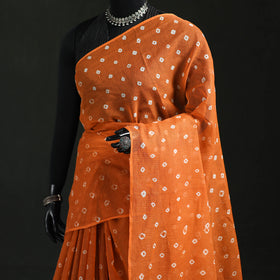 Orange - Bandhani Tie-Dye Kota Doria Cotton Saree 06