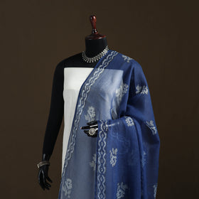 Blue - Akola Hand Block Print Natural Dyed Kota Doria Cotton Dupatta 34