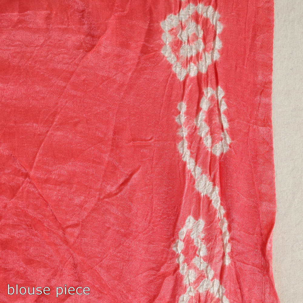 Pink - Kutch Tie-Dye Gajji Silk Bandhani Saree with Blouse Piece 15