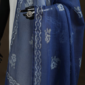 Blue - Akola Hand Block Print Natural Dyed Kota Doria Cotton Dupatta 34