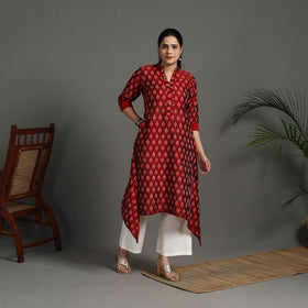  Red Mercerised Cotton A-Line Pochampally Ikat Kurta for Women