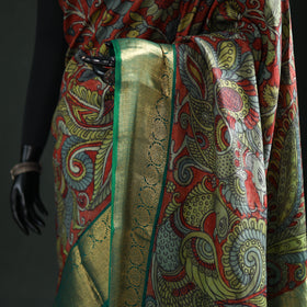 Kanjeevaram Pure Handloom Mulberry Silk Handpainted Srikalahasti Pen Kalamkari Saree with Zari Work 22