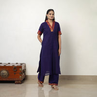 Purple  - Cotton Dharwad Kurta Set with Palazzo & Dupatta 04