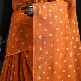 Orange - Bandhani Tie-Dye Kota Doria Cotton Saree 06