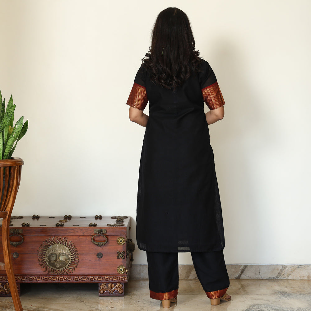 Black - Dharwad Cotton Kurta with Palazzo & Dupatta Set 17