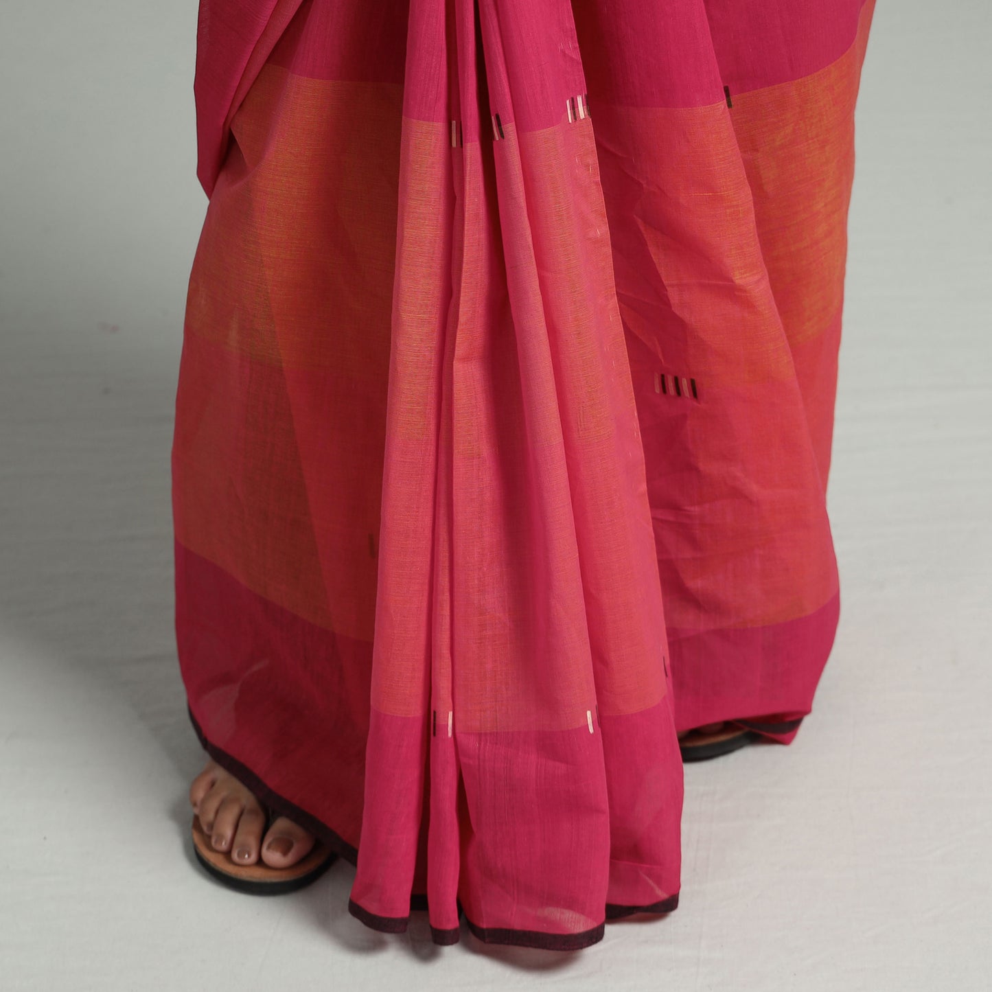 Orange - Srikakulam Handloom Jamdani Buti Cotton Saree with Tassels
