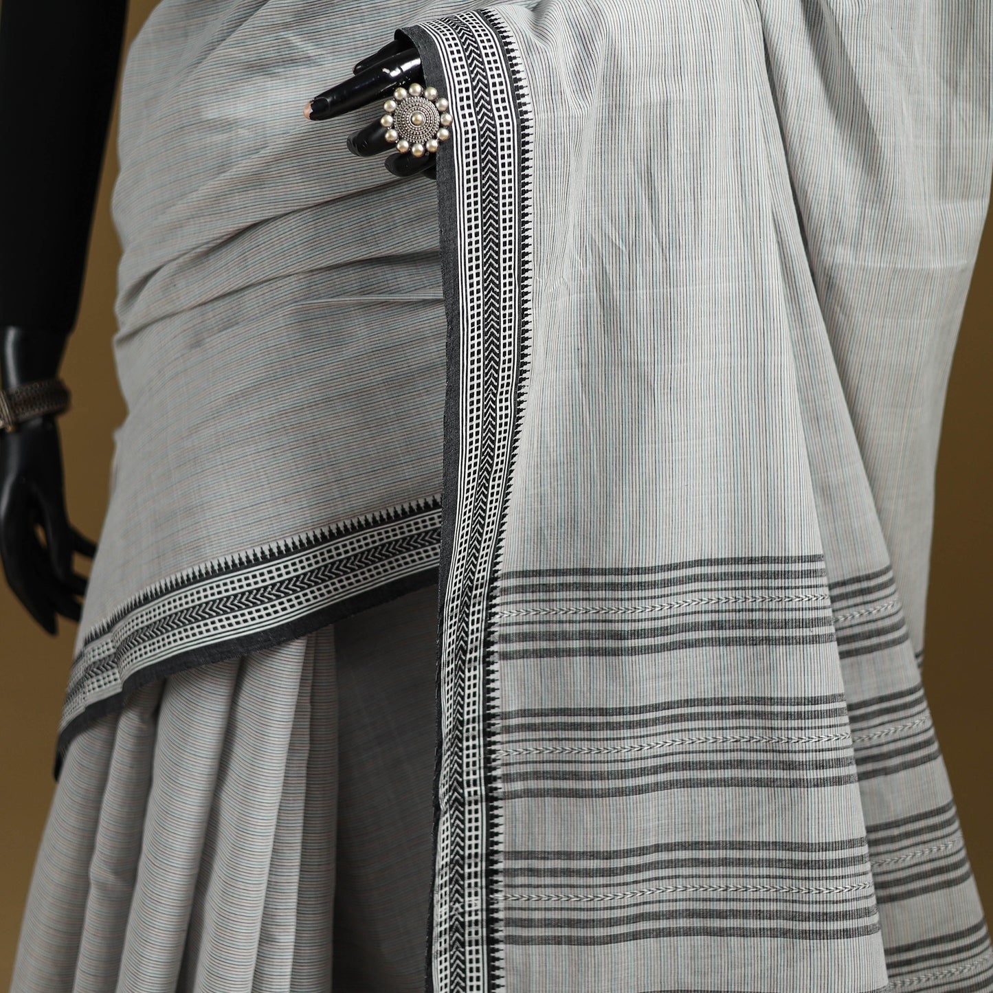 Grey - Bengal Handwoven Cotton Begumpuri Saree 35
