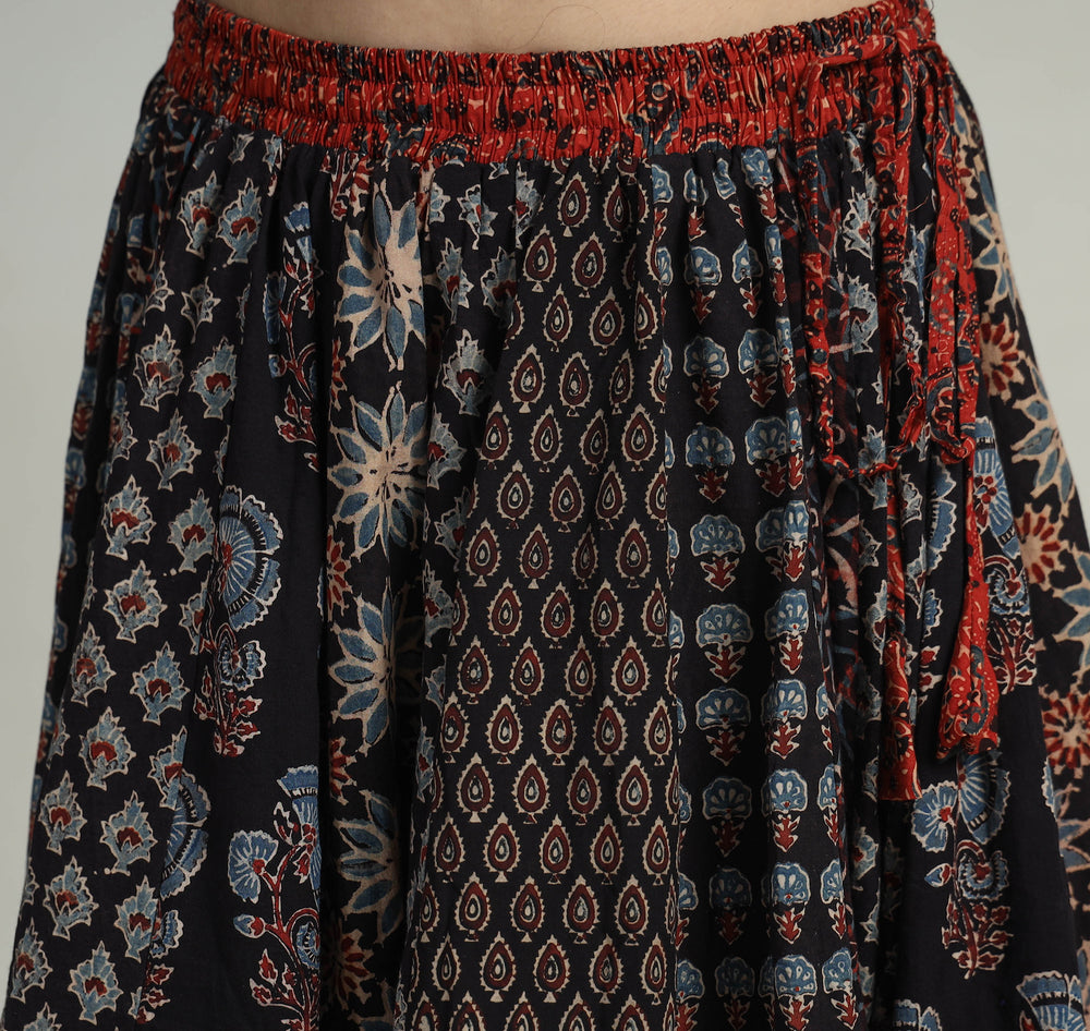 Black - Kutch Block Printed 24 Kali Cotton Long Skirt 02