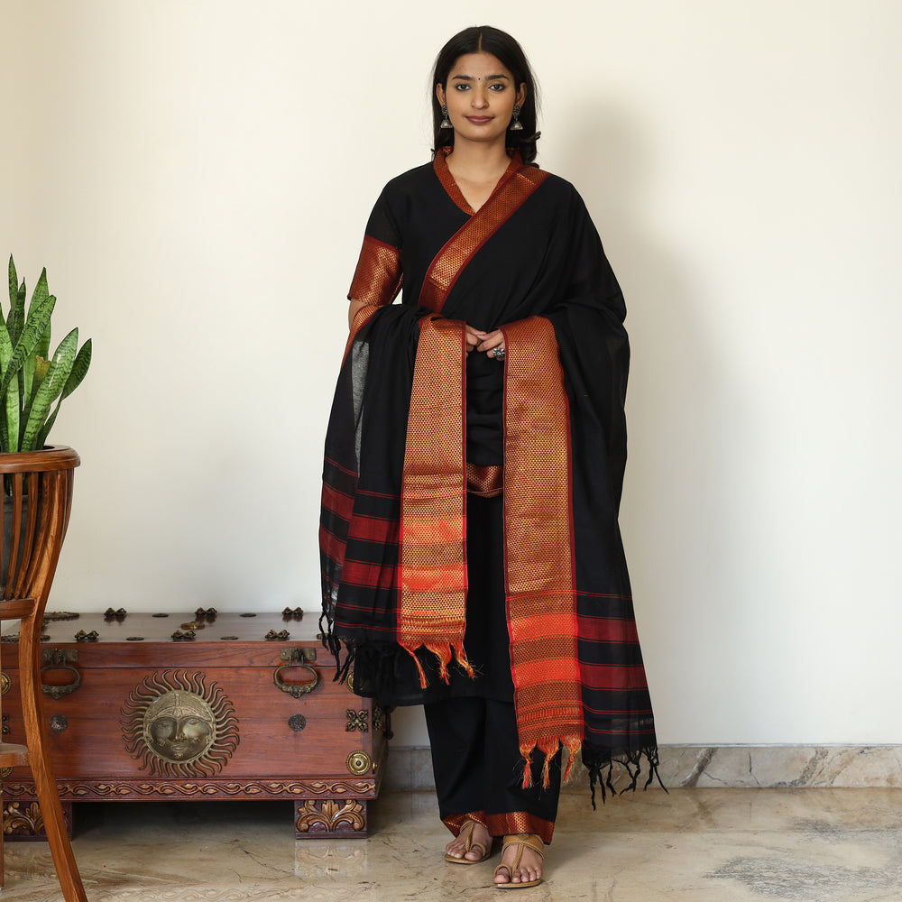 Black - Dharwad Cotton Kurta with Palazzo & Dupatta Set 17