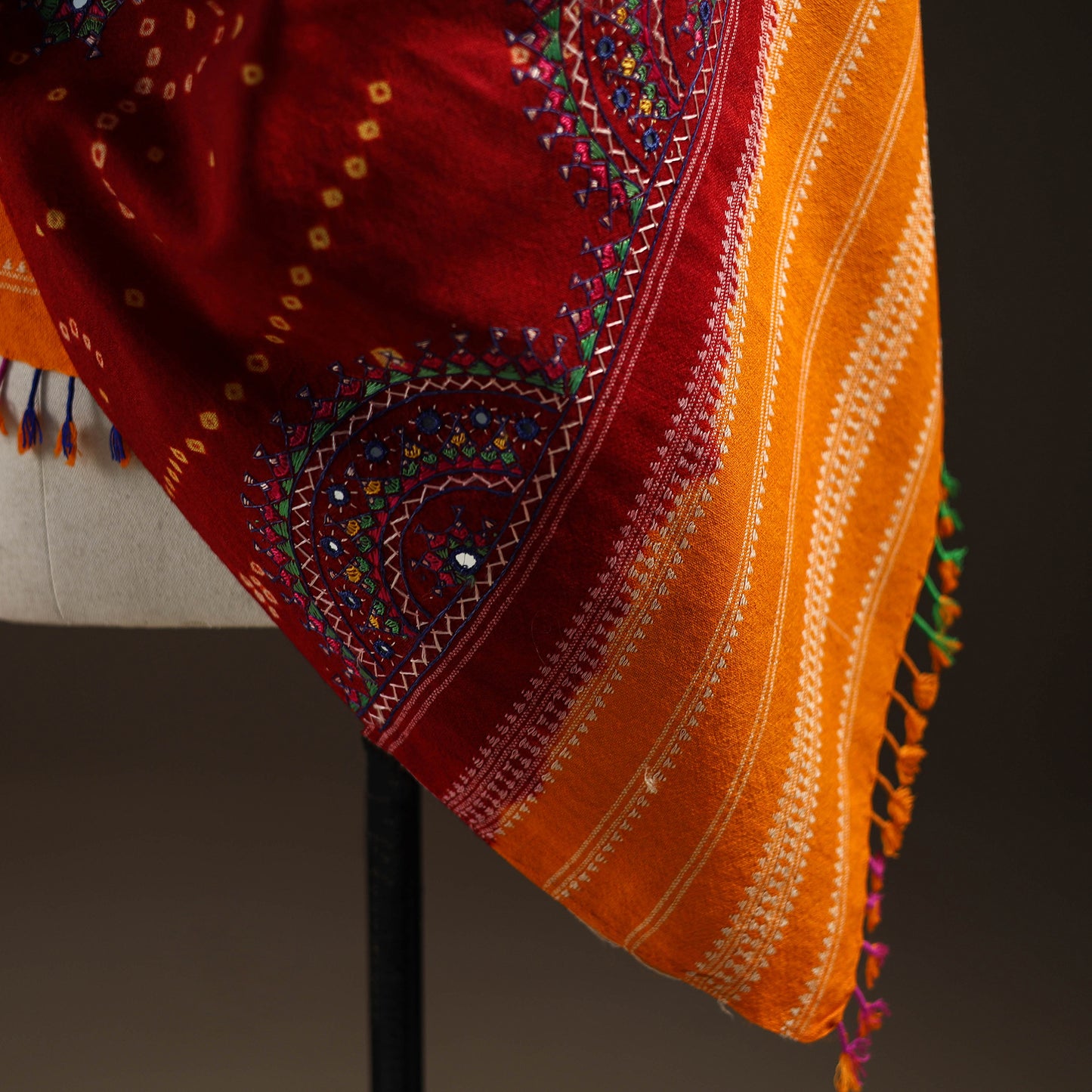 Kutch Bandhani Handwoven Neran Hand Embroidery Merino Wool Shawl 51