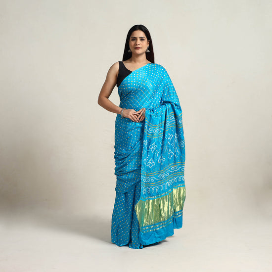 Blue - Kutch Tie-Dye Gajji Silk Bandhani Saree with Blouse Piece 16