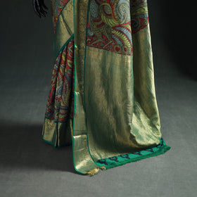Kanjeevaram Pure Handloom Mulberry Silk Handpainted Srikalahasti Pen Kalamkari Saree with Zari Work 22