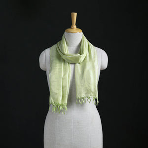 Green - Handwoven Banarasi Pure Silk Stole with Tassels 07