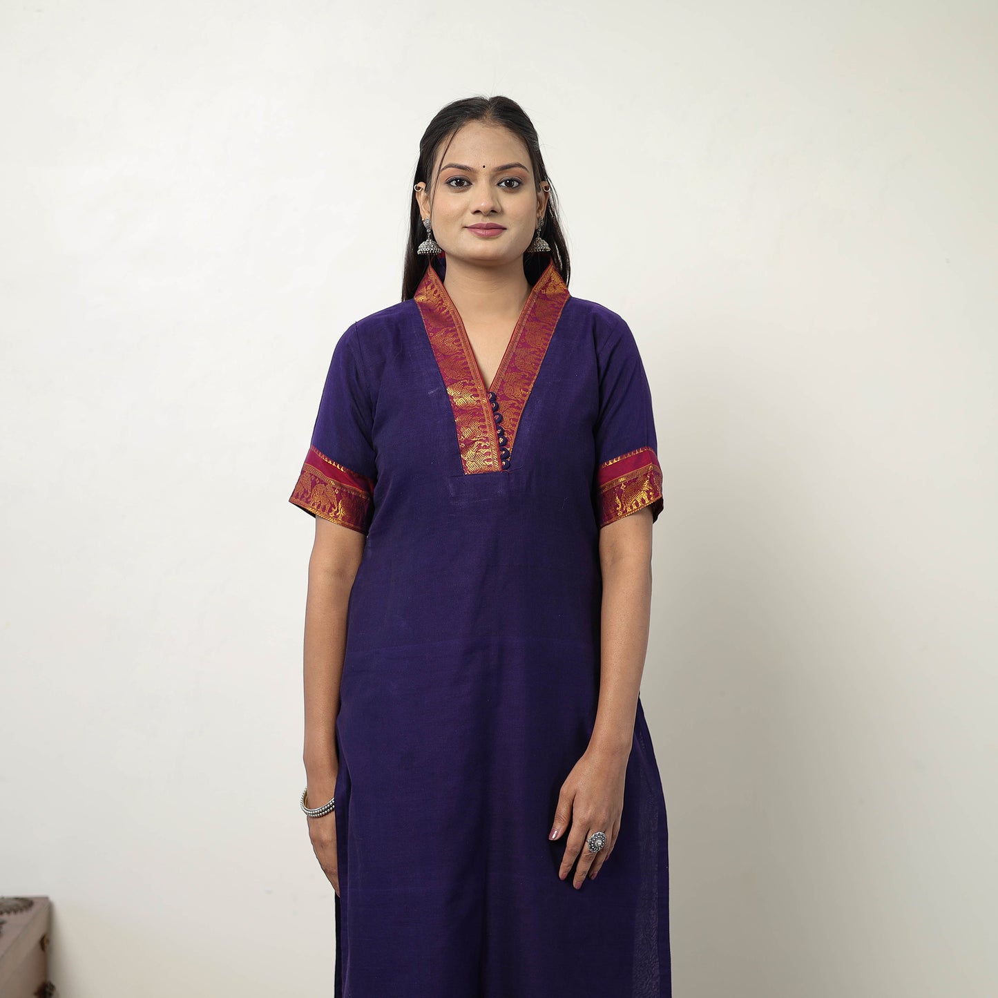 Purple  - Cotton Dharwad Kurta Set with Palazzo & Dupatta 04