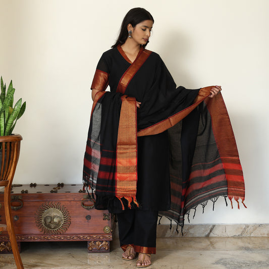 Black - Dharwad Cotton Kurta with Palazzo & Dupatta Set 17