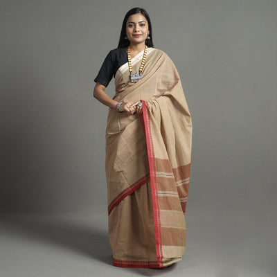 Brown - Pure Handloom Natural Dyed Dobby Cotton Saree 3