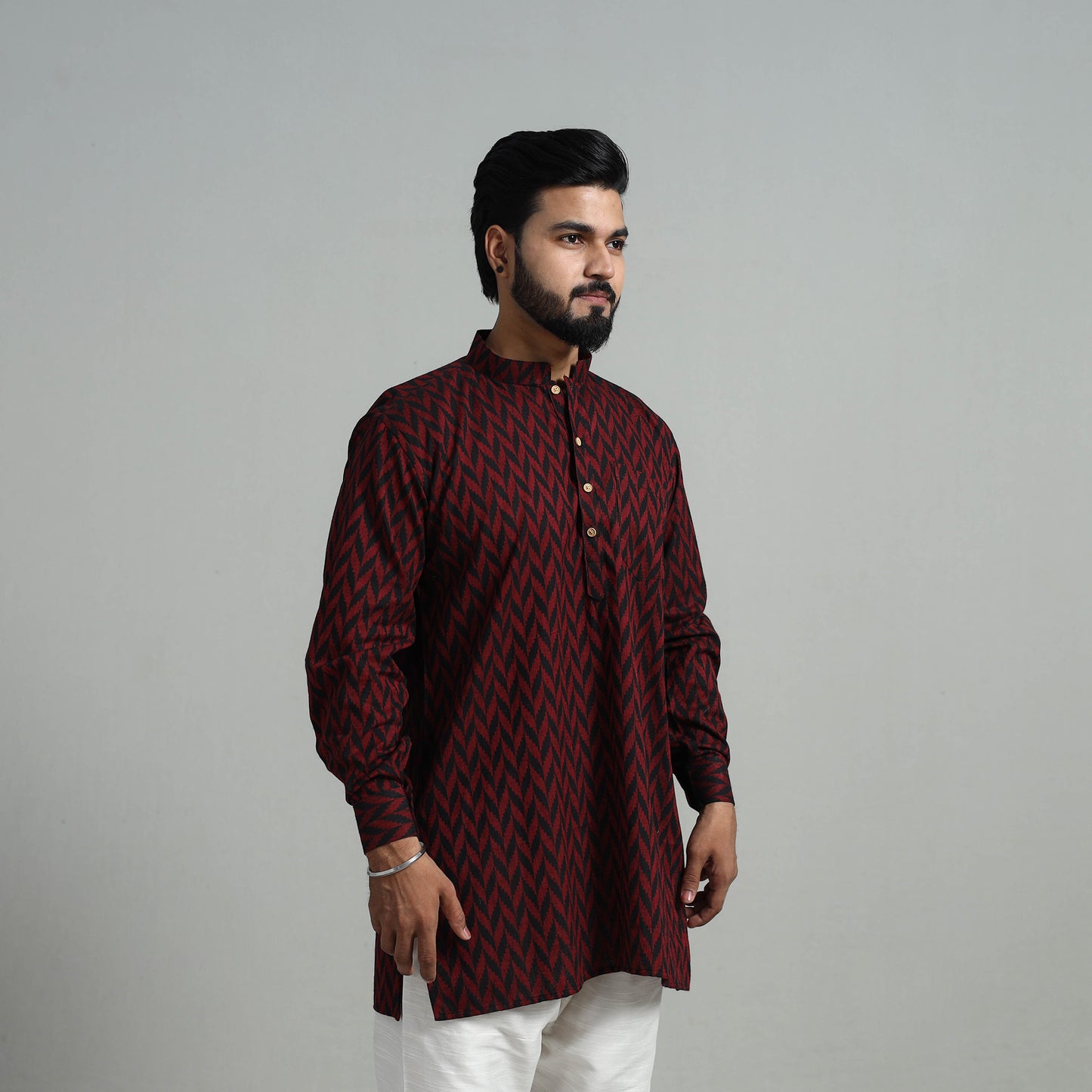 Cotton Short Jacquard Kurta for Men 01