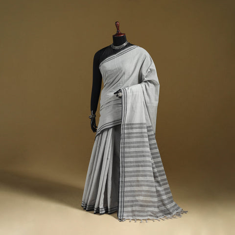 Grey - Gray - Bengal Handwoven Cotton Begumpuri Saree 35