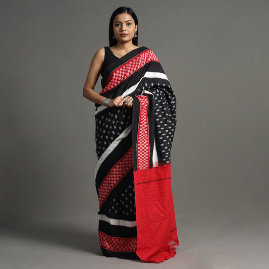 Black - Pochampally Ikat Weave Handloom Cotton Saree
