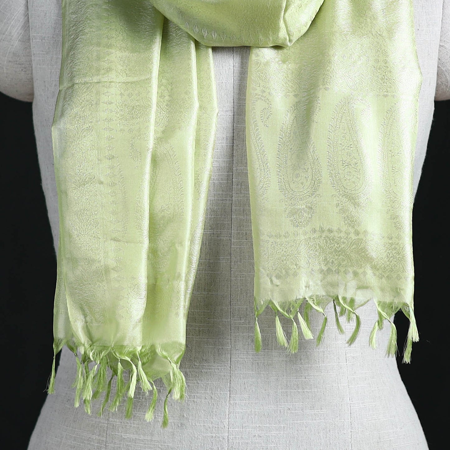 Handwoven Banarasi Pure Silk Stole with Tassels 07