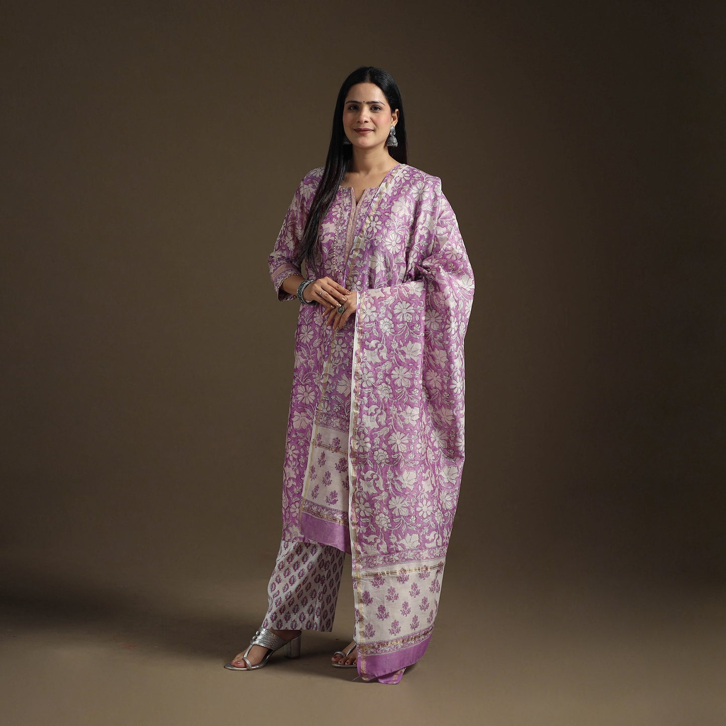 Gota Work Sanganeri Hand Block Print Chanderi Silk Suit Set with Dupatta for Women 10
