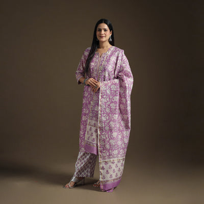 Gota Work Sanganeri Hand Block Print Chanderi Silk Suit Set with Dupatta for Women 10