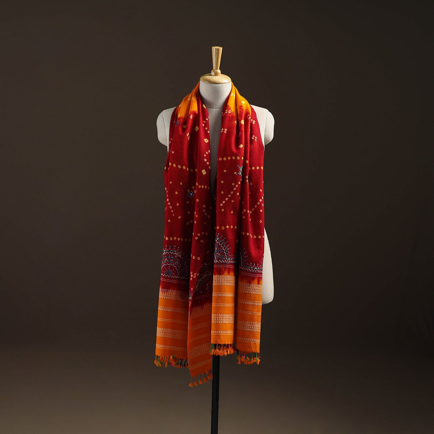 Kutch Bandhani Handwoven Neran Hand Embroidery Merino Wool Shawl 51