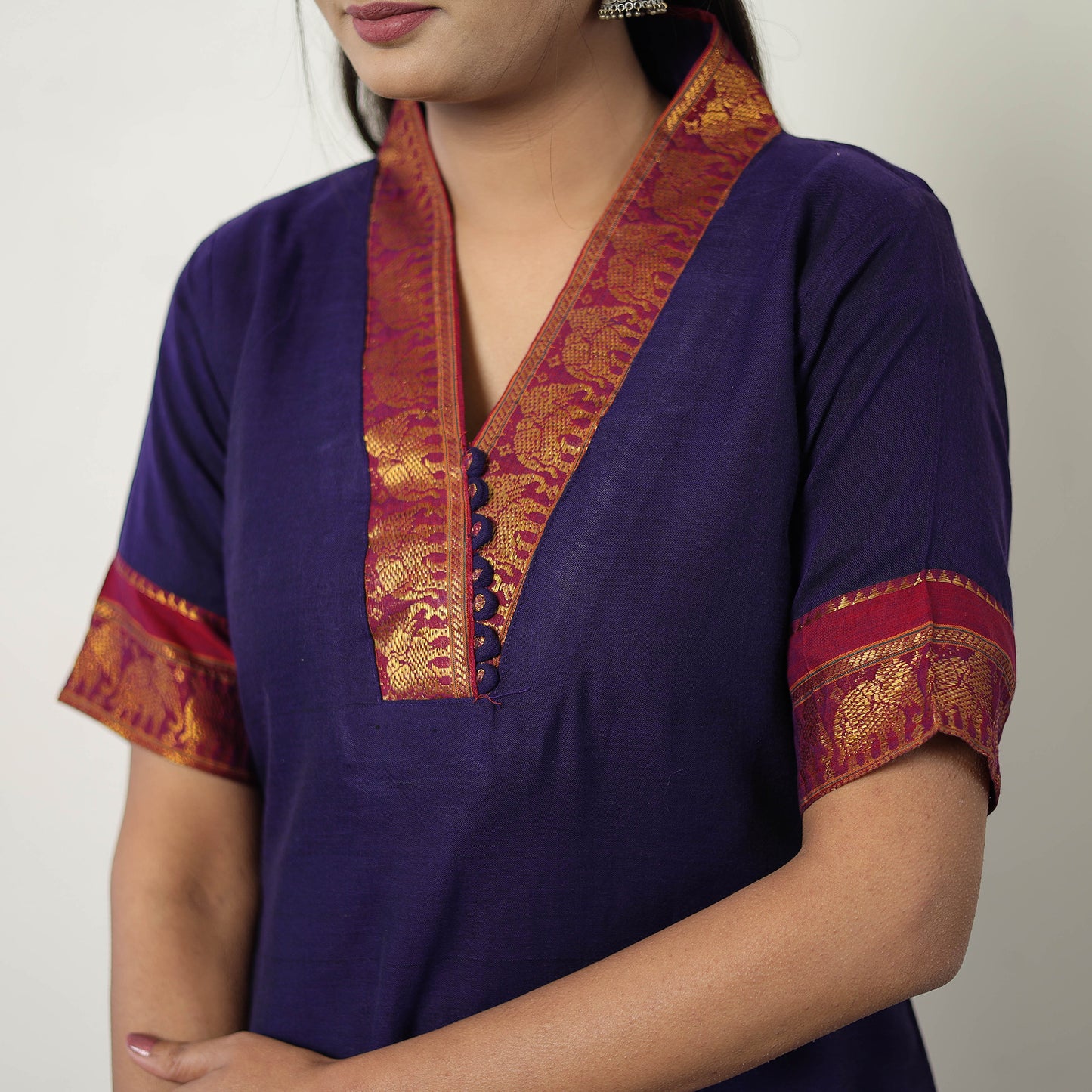 Purple  - Cotton Dharwad Kurta Set with Palazzo & Dupatta 04