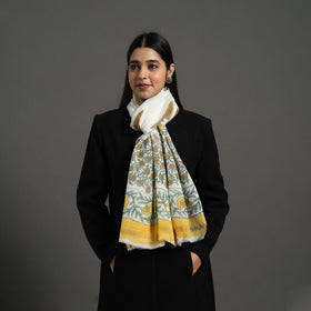 Yellow - pure wool sanganeri stole 47 - handcrafted