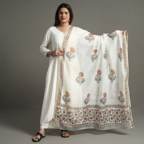 Buy Block Print Chanderi Silk Sanganeri Dupatta