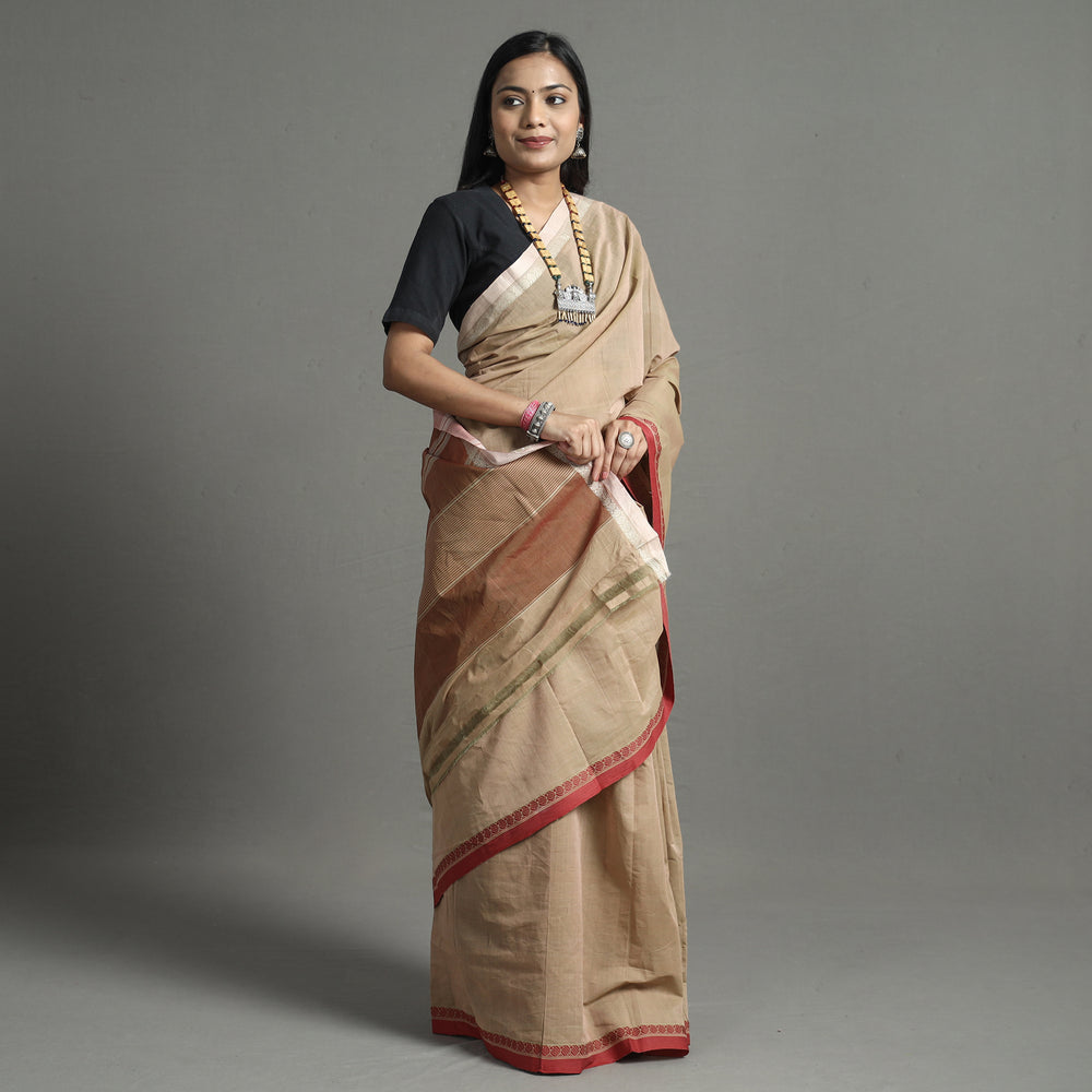 Brown - Pure Handloom Natural Dyed Dobby Cotton Saree 3