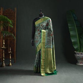 Kanjeevaram Pure Handloom Mulberry Silk Handpainted Srikalahasti Pen Kalamkari Saree with Zari Work 23