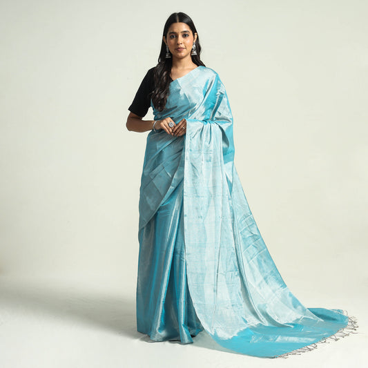 Blue - Traditional Chanderi Heavy Tissue Zari Weave Handloom Saree