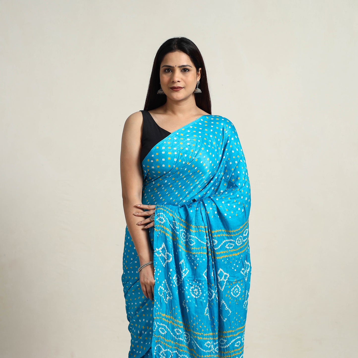 Blue - Kutch Tie-Dye Gajji Silk Bandhani Saree with Blouse Piece 16