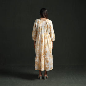 Tiered Flared Lace Work Cotton Hand Block Batik Print Dress 14