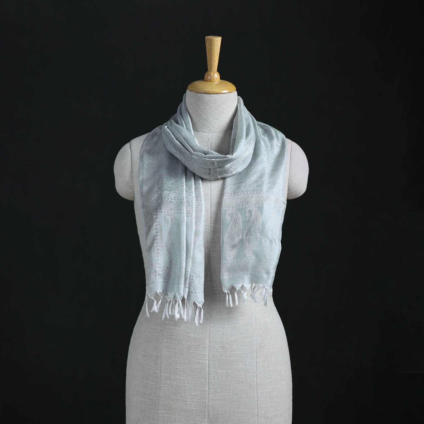 Handwoven Banarasi Pure Silk Stole with Tassels 09