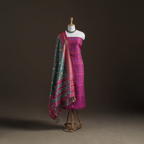 Pochampally Ikat Handloom Sico Unstitched Dress Material: Kurta with Mulberry Silk Dupatta 25