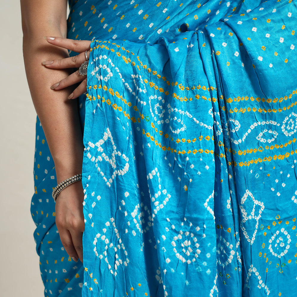 Blue - Kutch Tie-Dye Gajji Silk Bandhani Saree with Blouse Piece 16