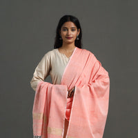 Peach - Assam Weave Thread Buti Cotton Handloom Dupatta 06