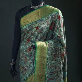 Kanjeevaram Pure Handloom Mulberry Silk Handpainted Srikalahasti Pen Kalamkari Saree with Zari Work 23