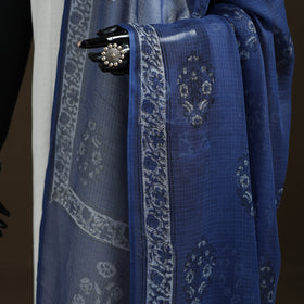 Blue - Akola Hand Block Print Natural Dyed Kota Doria Cotton Dupatta 35