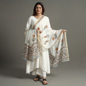 Buy Block Print Chanderi Silk Sanganeri Dupatta