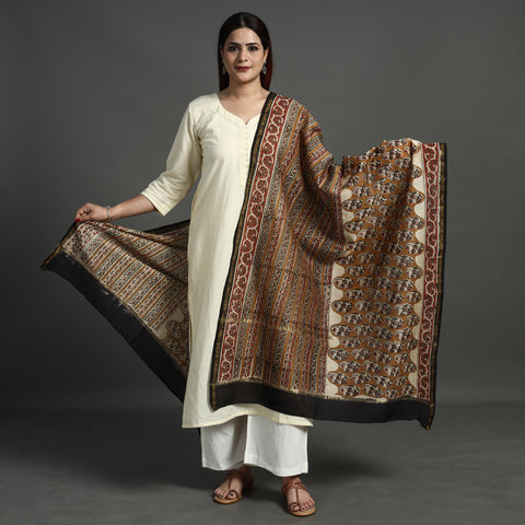 Brown - Block Print Chanderi Silk Kalamkari Bagru Dupatta 139