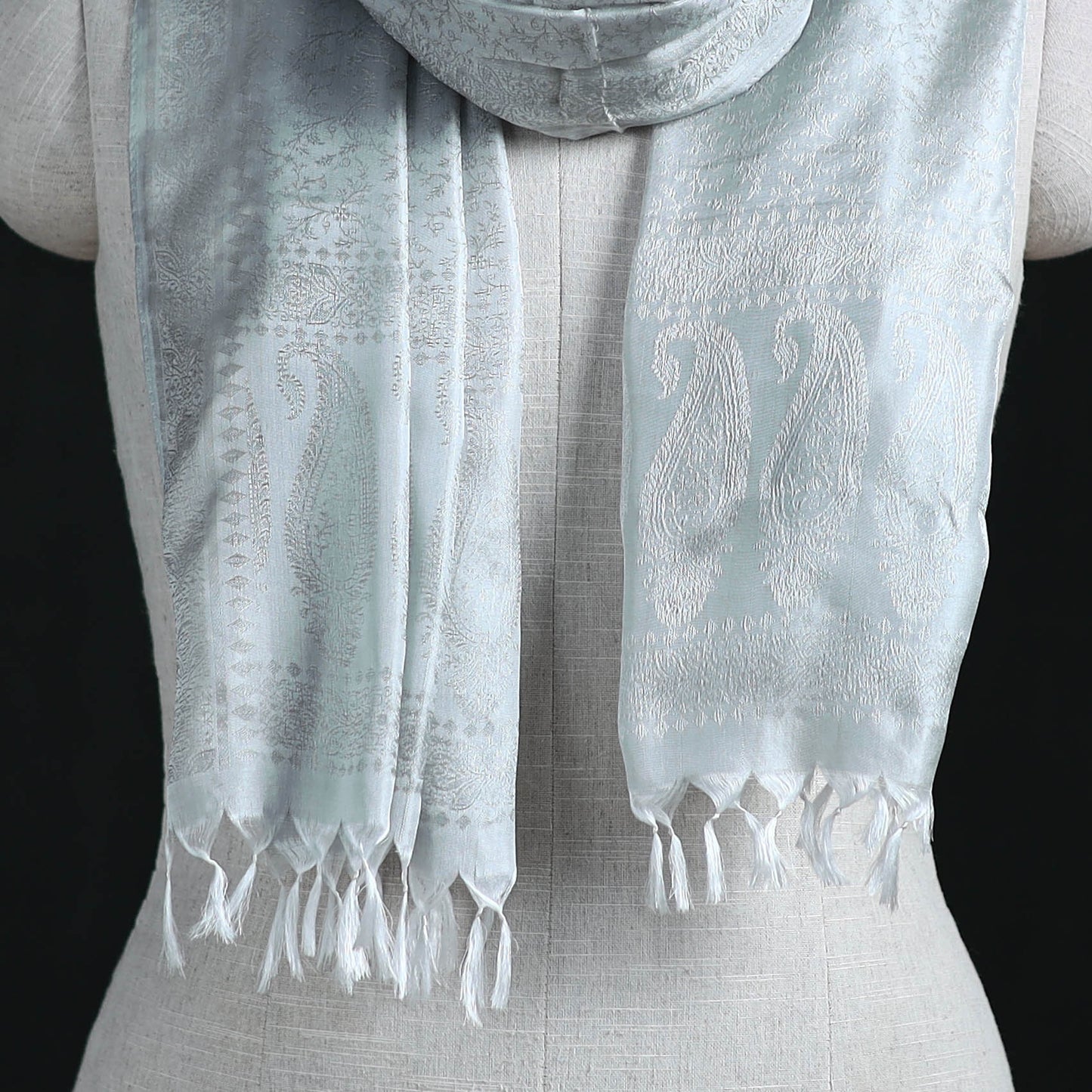 Handwoven Banarasi Pure Silk Stole with Tassels 09