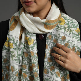 Yellow - pure wool sanganeri stole 47 - handcrafted