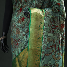 Kanjeevaram Pure Handloom Mulberry Silk Handpainted Srikalahasti Pen Kalamkari Saree with Zari Work 23